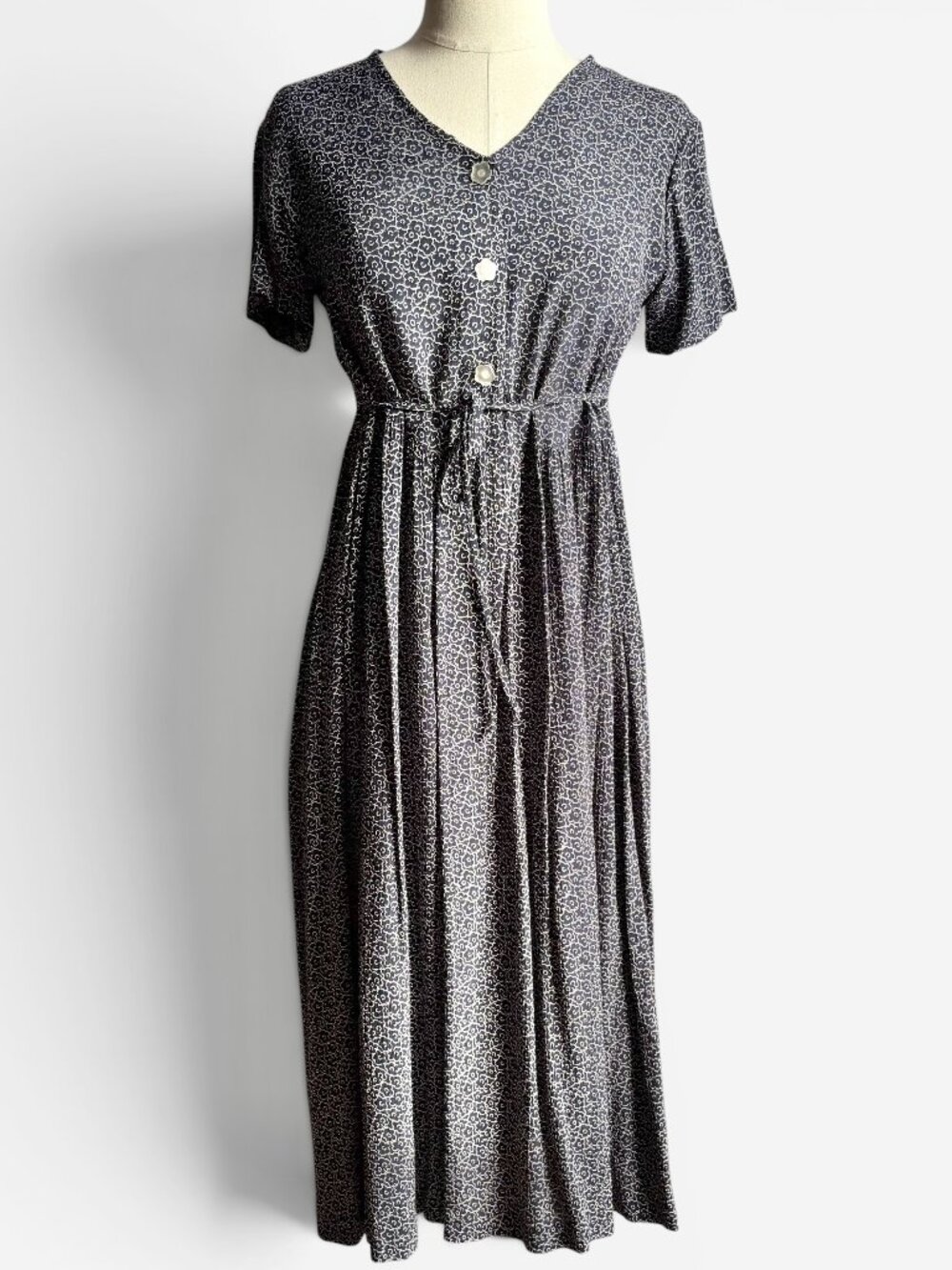 1990s Blue White Cottage Core Loose Fitting Dress 14 Girls or XS Women's